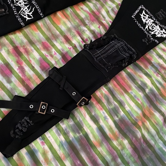 SOLD patch strap black skinny pant XS S - Picture 4 of 7